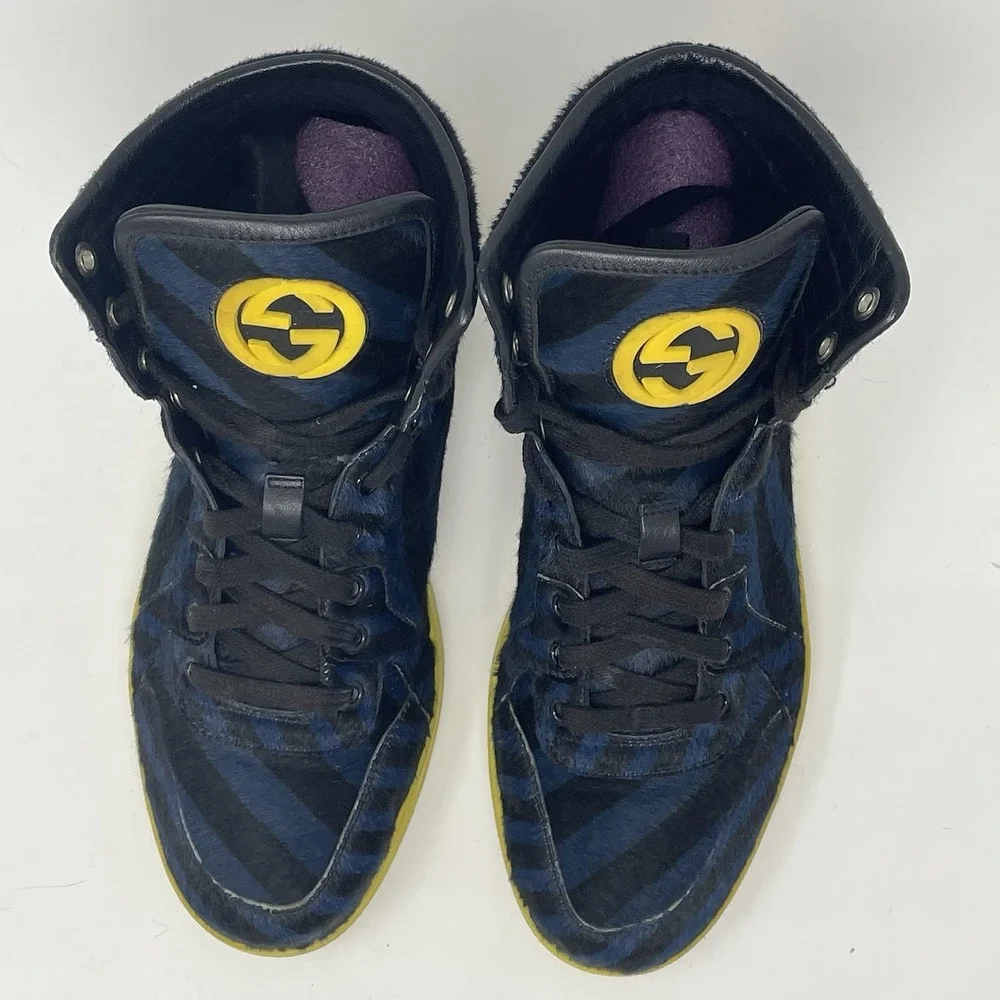 Gucci Mens Blue Black Calf Hair Leather High Top Limited Shoe Sneaker UK6.5 US 7